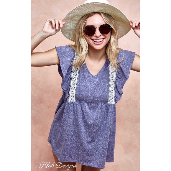 ❤️NEW! V Neck Tri Blend Soft Knit Top with Crochet Lace Detail! - Picture 10 of 10